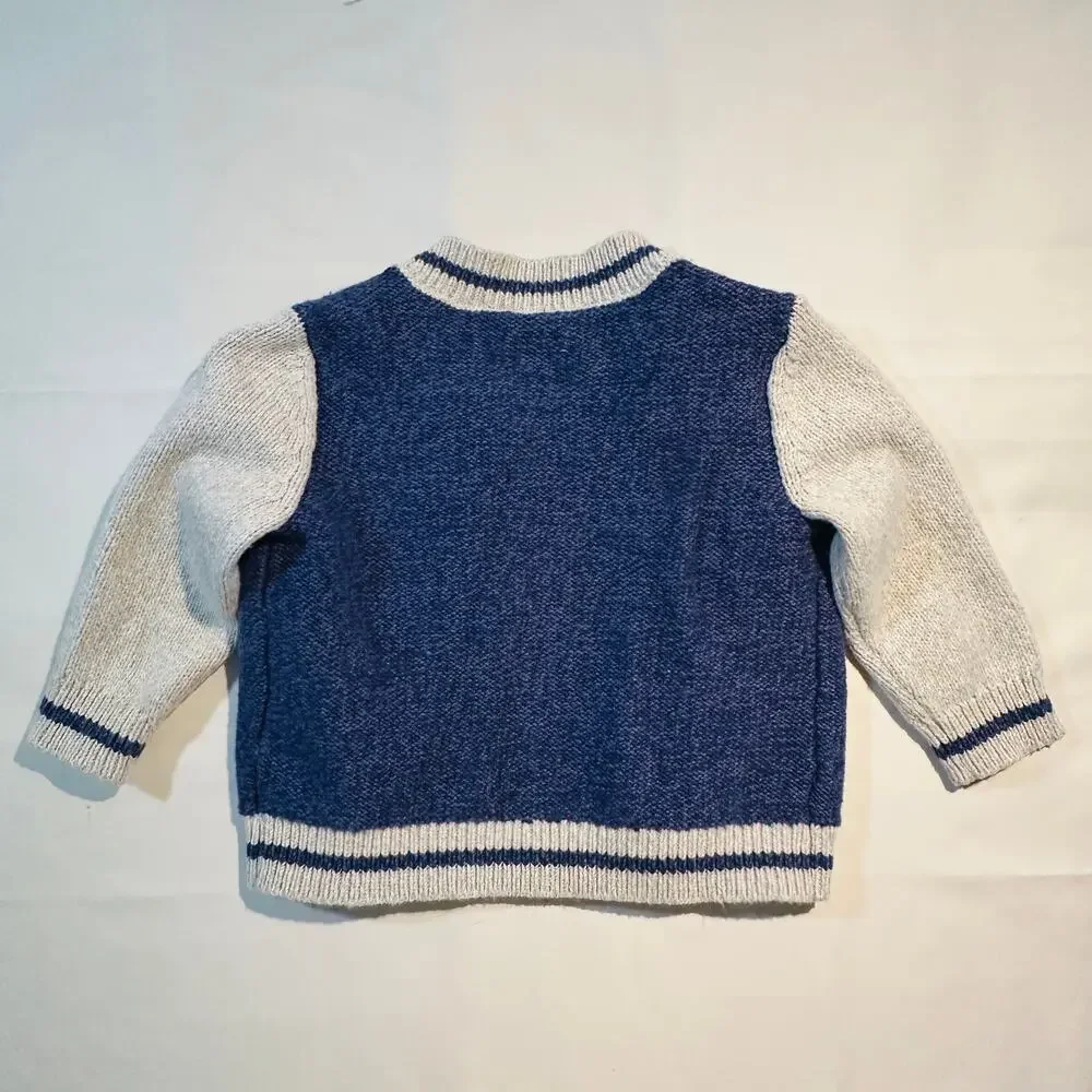 OshKosh B'gosh Baby Navy Jersey Knit Varsity Button-Down Sweater Sz 6m
